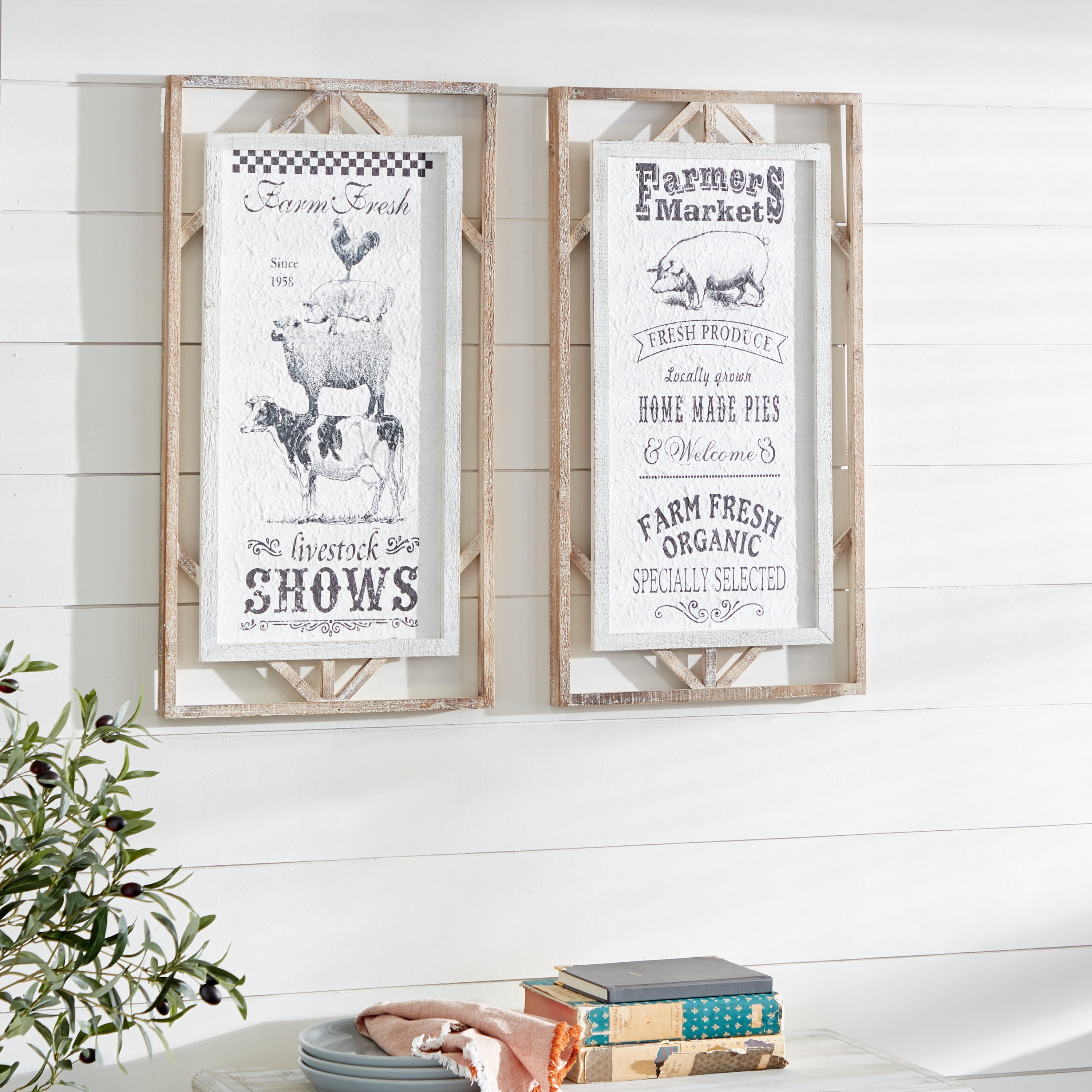 DecMode Indoor White Wood Farmhouse Wall Decor, Set of 2 - Walmart.com