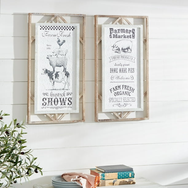 DecMode Indoor White Wood Farmhouse Wall Decor, Set of 2