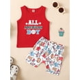 thumbnail image 2 of Toddler Baby Boy 4th of July Outfits All American Boy Sleeveless Shirt Tank Top USA Stars Shorts Set Summer Clothes 2Pcs, 2 of 9