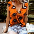thumbnail image 2 of Blusa sin mangas con cuello en V y estampado de Halloween con botones y sin mangas para mujer Pompotops  lopia1000201, 2 of 6