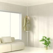 New style with trays Adjustable Laundry Pole Clothes Drying Rack Coat Hanger DIY Floor to Ceiling Tension Rod Storage Organizer for Indoor, Balcony - White