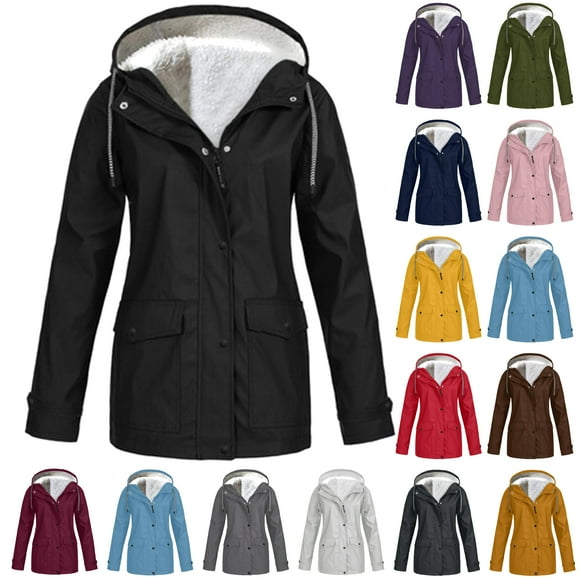 Jinhomg Womens Fall Winter Rain Jacket Long Sleeve Waterproof Windbreaker Thermal Cozy Fleece Lined Hooded Coats Lightweight Running Cycling Jackets 2025 Saving Red L