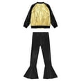 thumbnail image 5 of TiaoBug Kids Girls Gymnastics Sports Dance Set Long Sleeve Sequins Jacket with Bell Bottoms Pants Gold&Black 10, 5 of 7