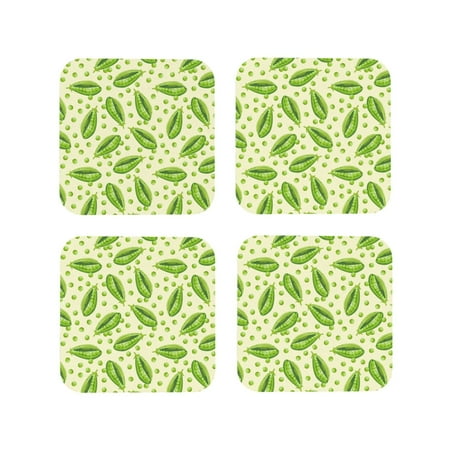 

Fuzoiu Green Peas Print Leather Coasters Set Drink Coasters Set of 4 for Tabletop Protection Durable PVC Coasters Home Décor and Housewarming Gift-Square