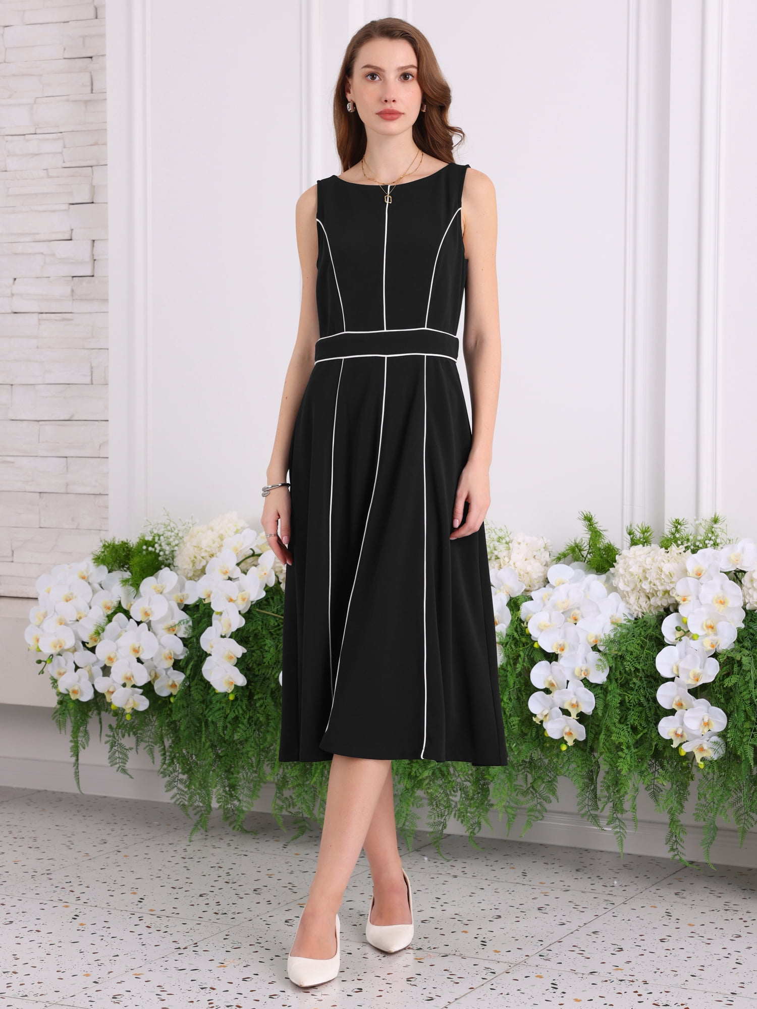 DARING DIVA Boat Neck Sleeveless Elegant Cocktail A-Line Flare Dress XL Black