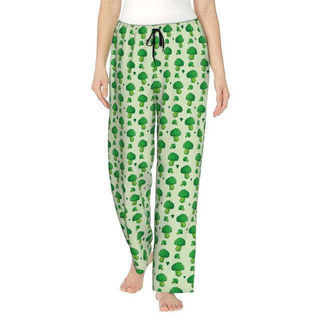 Fotbe Broccoli 1 Pantalones de Pijama para Mujer, Pantalones de Dormir, Pantalones Pj con Cordón y Bolsillos-X-Large
