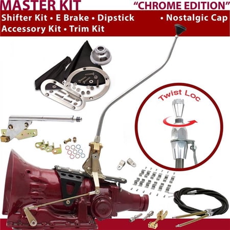 American Shifter C4 Shifter Kit Chrome 23 in. Swan E Brake Cable Clamp Clevis Trim Kit Dipstick for F783A