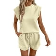 thumbnail image 2 of Summer Women's 2 Piece Lounge Set Short Sleeve Tops And Short Pants Casual Beige Summer Fashion Sweatsuits S-2XL, 2 of 9