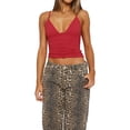 thumbnail image 3 of Women'S Deep V-Neck Ruched Crop Tank Top Slim Fit Spaghetti Straps Crop Top Red M, 3 of 9