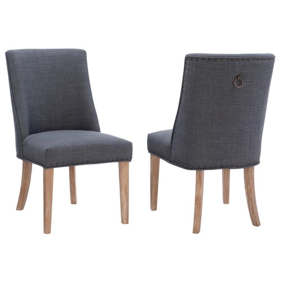 Pemberly Row Traditional Birch Wood Dining Chairs Set of Two in Natural and Gray