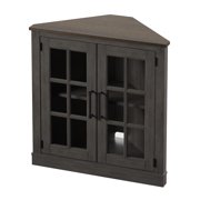 Twin Star Home Corner Accent Cabinet with Windowpane Doors
