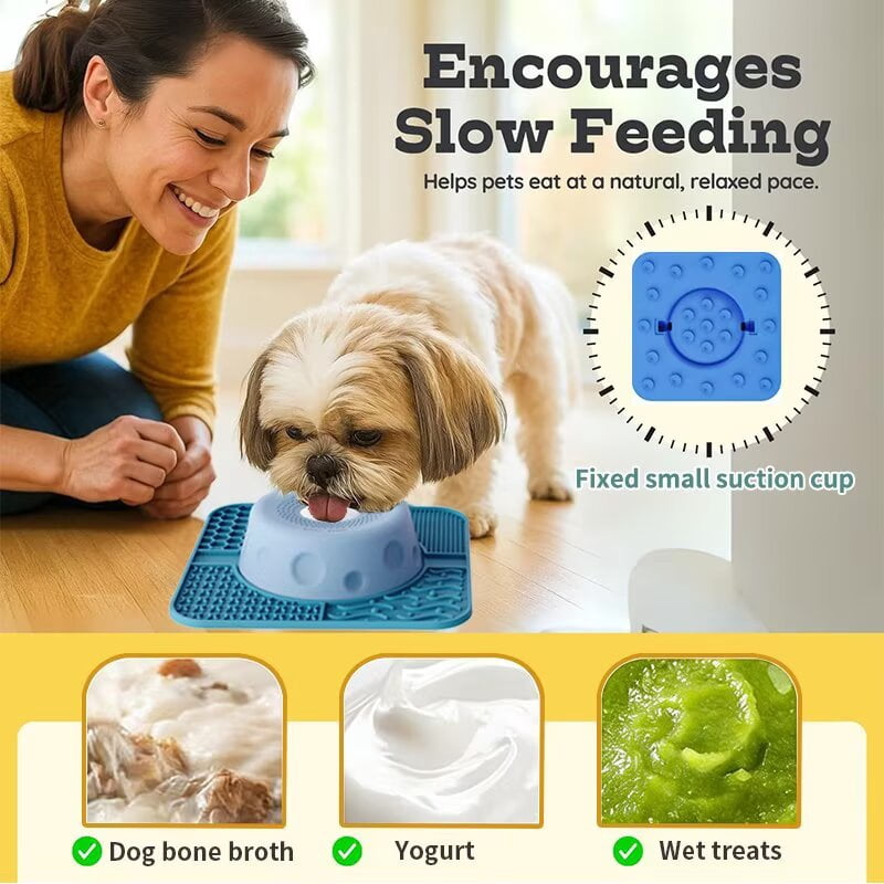Large Silicone Dog Lick Bowl, Gen 3 Standard Slow Feeder Lick Mat with Suction Base, Anxiety Relief for Dogs & Cats, Blue-Green Combo