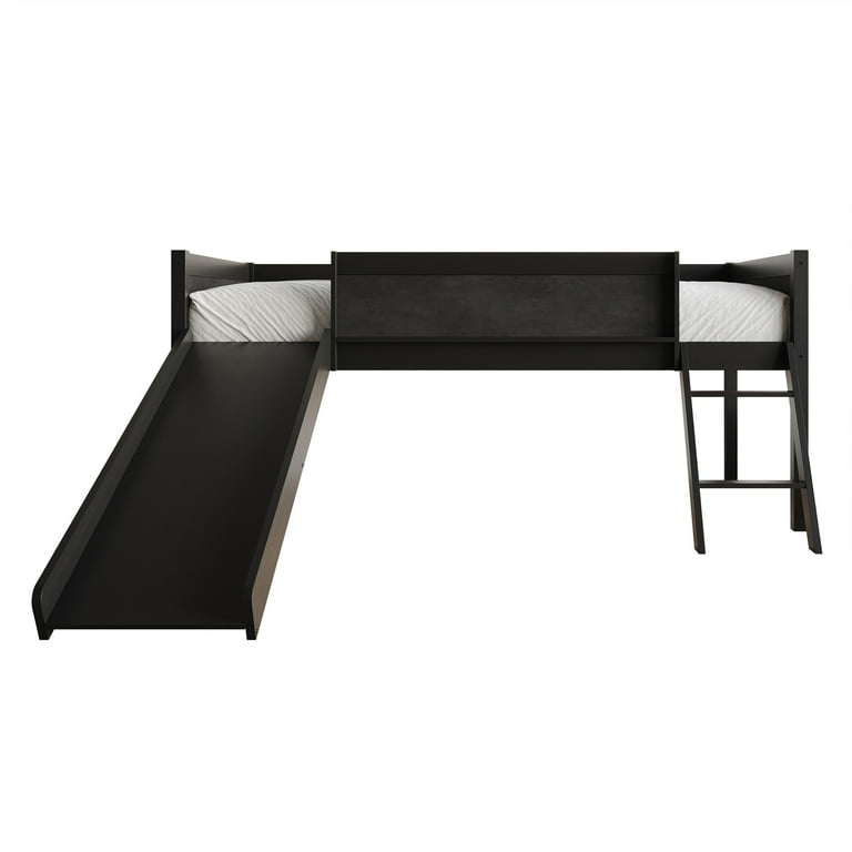 Castle Place Wooden Twin Junior Loft Bed with Chalkboard and Slide