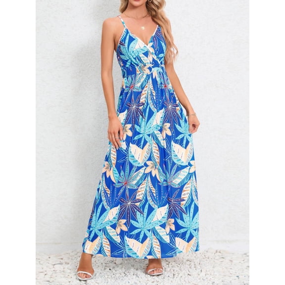 Women's Floral Print Dress - Fashionable, Sexy, Spaghetti Strap, Backless, Slim Fit Dress