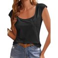 thumbnail image 2 of Summer Short Sleeve Solid Color Women Square Neckline Casual Tee Tank Shirt, 2 of 4