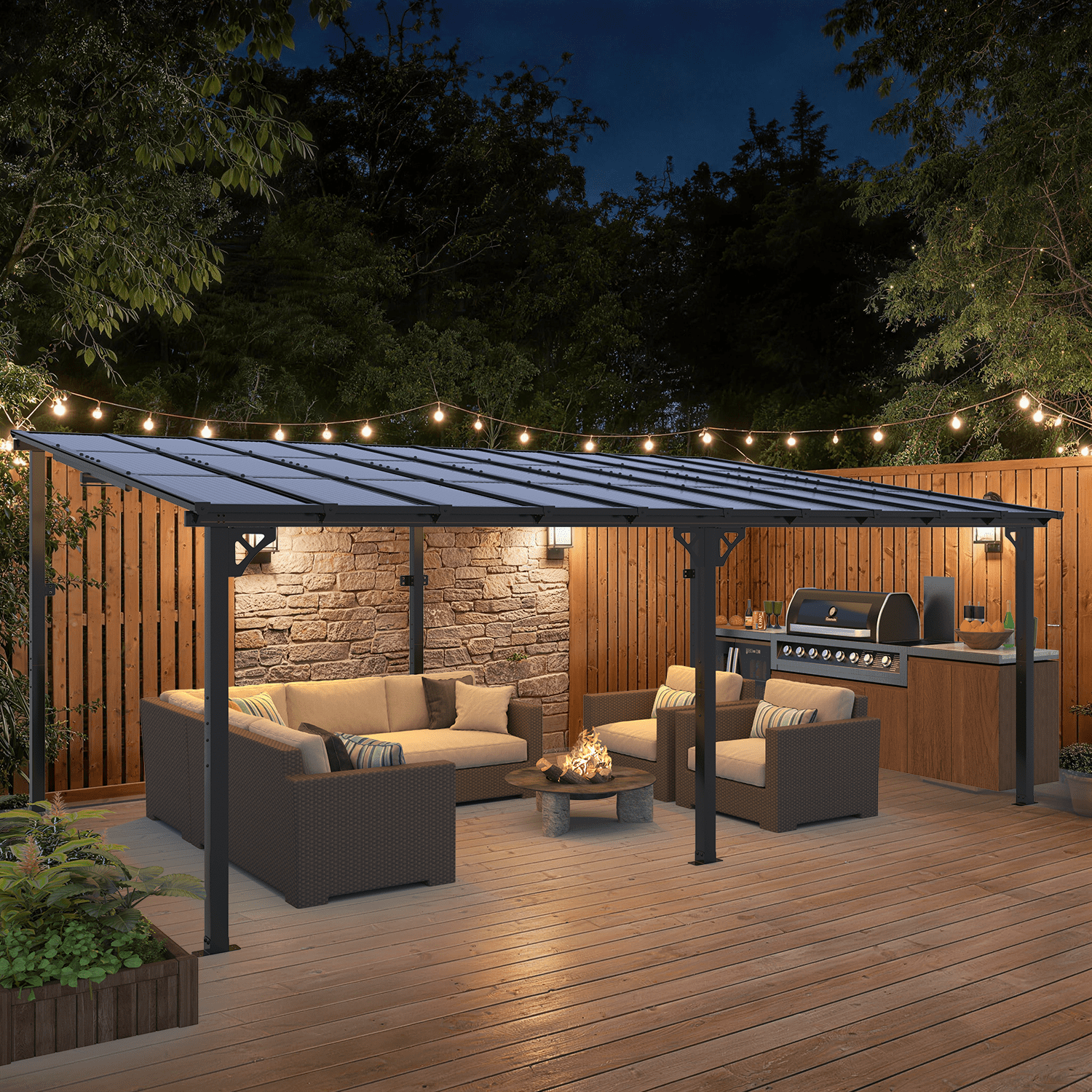 LazySunsets 10' x 20' Hardtop Gazebo Outdoor Aluminum Pergola For Modern Backyard, Deck, Garden