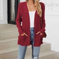thumbnail image 2 of Htigea Cardigan for Women Lightweight Open Front Long Sleeve Knit Ribbed Cardigans Casual Outerwear with Pockets Wine XL, 2 of 4