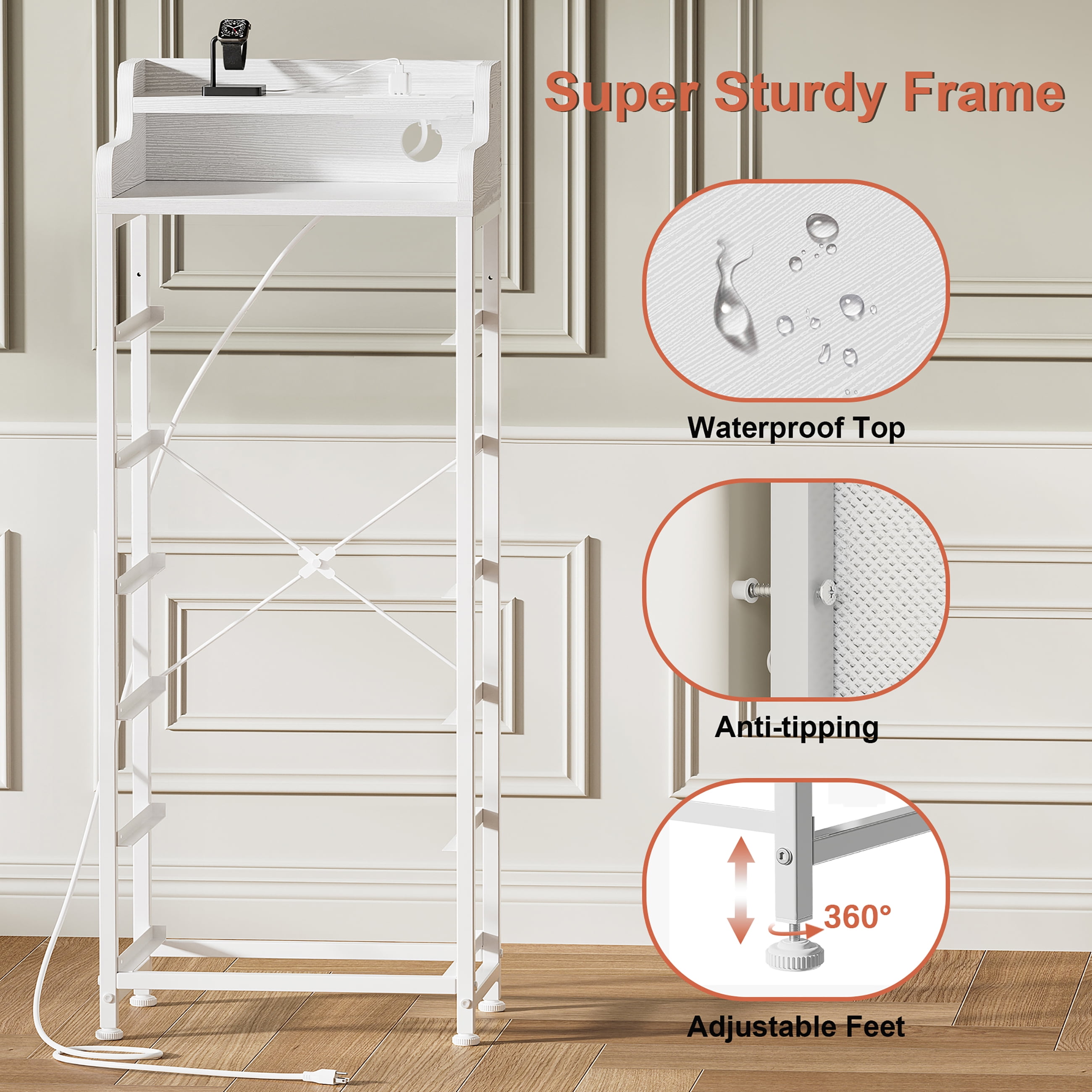 GUNAITO Tall Led Dresser for Bedroom with 6 Drawers Chest of Drawers Fabric Storage Bin White