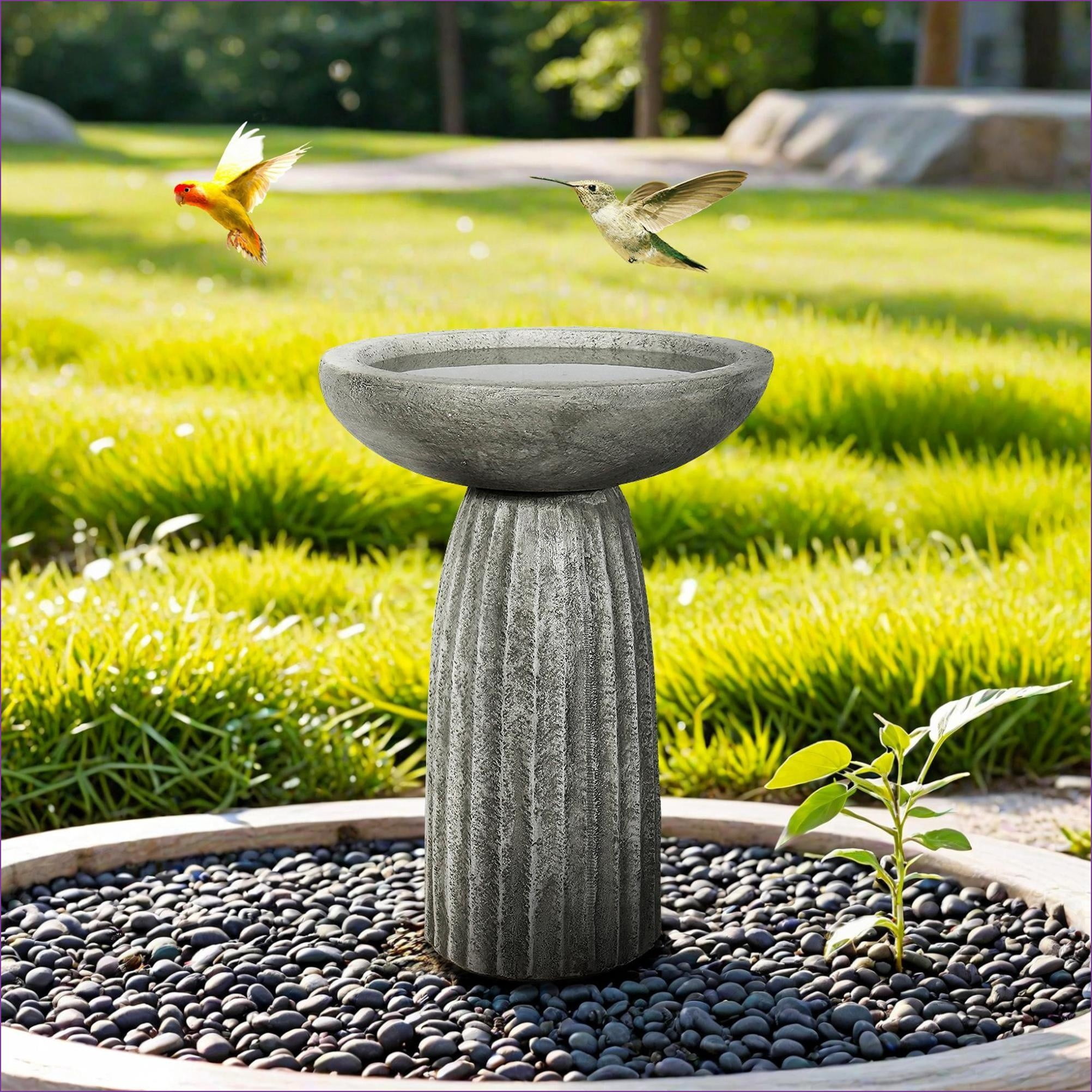 Bird Baths | 24.4" High Elegant Outdoor Bird Bath for Garden & Patio | Concrete Cement | Pedestal Birdbath