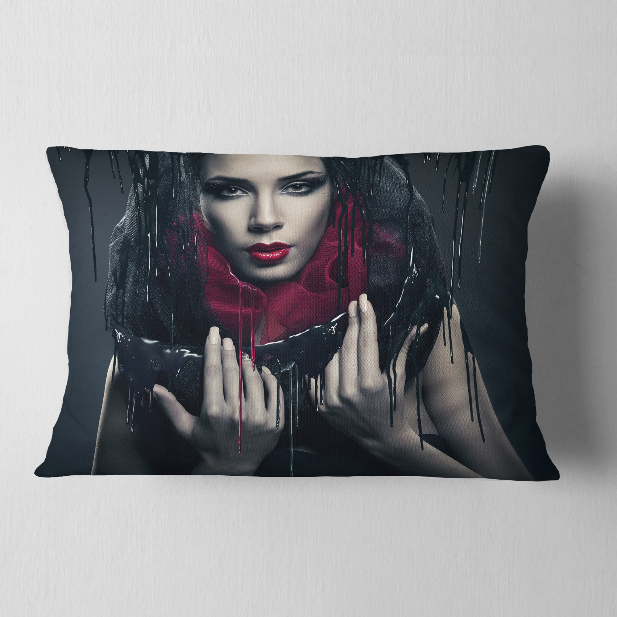 Designart Passionate Woman in Black - Portrait Throw Pillow - 12x20