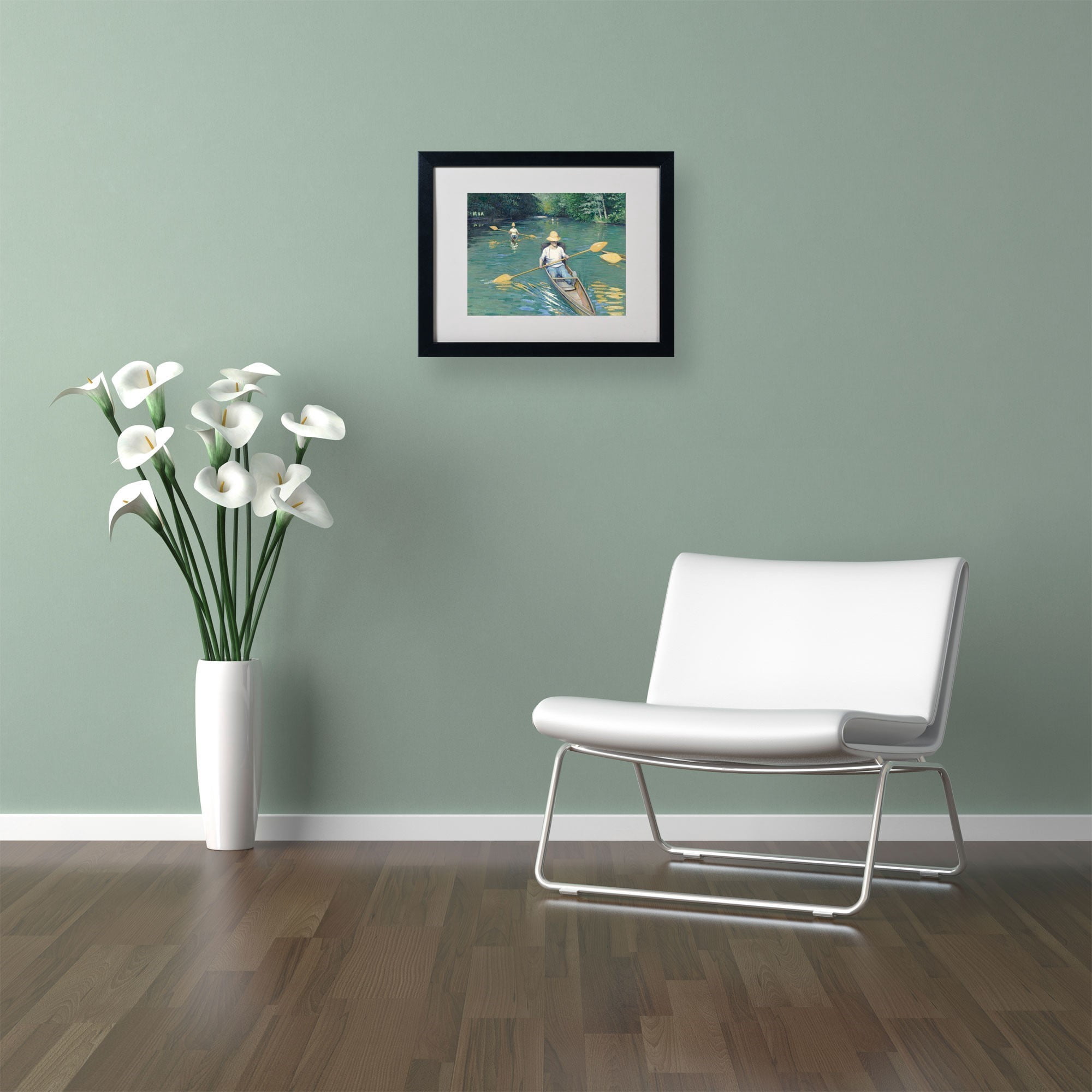 Trademark Fine Art "Skiffs 1877" Canvas Art by Gustave Caillebotte, Black Frame