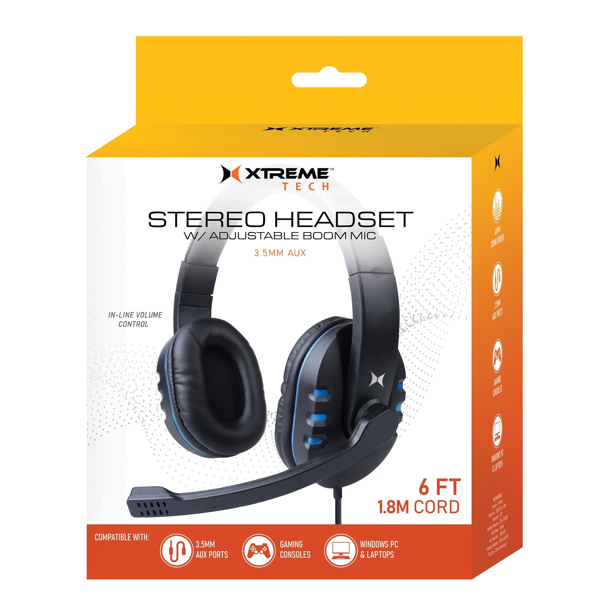 Xtreme Gaming Headset With Adjustable Boom Mic, 3.5mm audio
