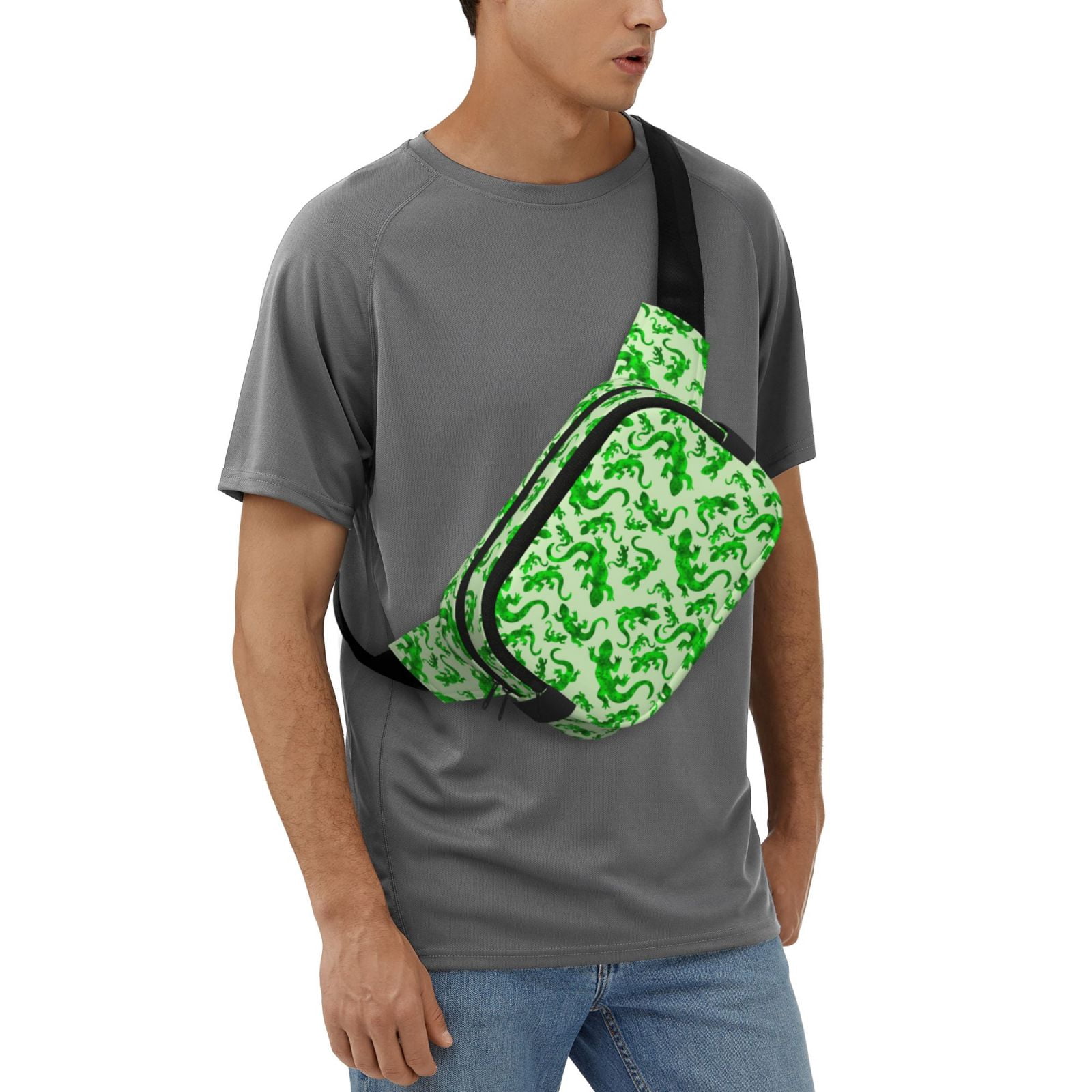Kuqiui Green Lizard Print Fanny Packs for Women Cross Body Waist Bag Fashionable Fanny Pack Designer Workout Hiking Waist Pack Running Travel Gym