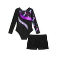 thumbnail image 4 of Alvivi Kids Girls Sparkle Tracksuit Dance Outfits Long Sleeve Gymnastics Leotard Unitard with Booty Shorts Black&Purple 6, 4 of 7