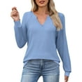 thumbnail image 2 of yillto Women Long Sleeve Tops Basic Loose Solid Color Lightweight Sweatshirt V Neck Pullover Plain Shirts, 2 of 7
