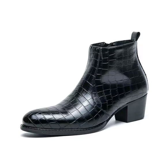Men's Crocodile Embossed Leather Chelsea Boots, Side Zipper Chelsea Style Dress Boots Western cowboy boots