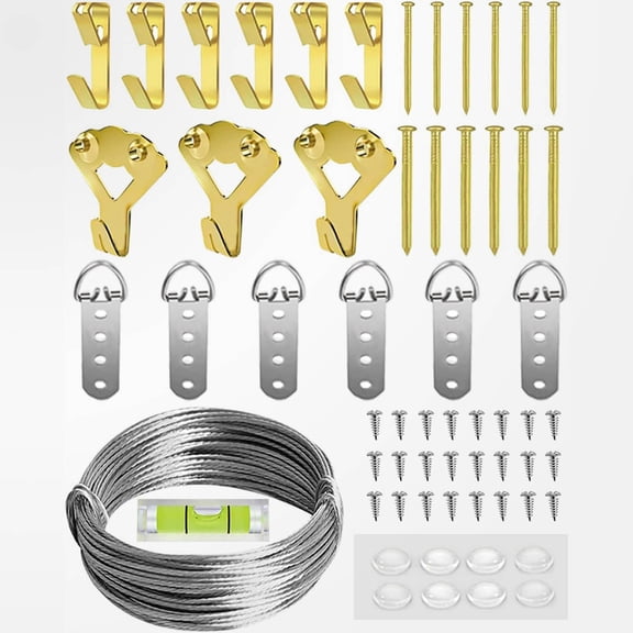 Heavy Duty Picture Hanging Kit with Wire, D-Ring, Screws, Hooks and Level