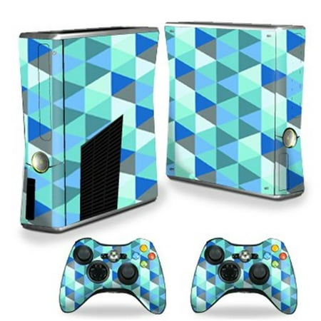 MightySkins XBOX360S-Blue Kaleidoscope Skin Decal Wrap for Xbox 360 S Slim Plus 2 Controllers - Blue Kaleidoscope Each Microsoft Xbox 360 S Slim Skin kit is printed with super-high resolution graphics with a ultra finish. All skins are protected with MightyShield. This laminate protects from scratching  fading  peeling and most importantly leaves no sticky mess guaranteed. Our patented advanced air-release vinyl guarantees a perfect installation everytime. When you are ready to change your skin removal is a snap  no sticky mess or gooey residue for over 4 years. This pack is a 8 piece vinyl skin kit. It covers the Microsoft Xbox 360 S Slim console and 2 controllers. You can t go wrong with a MightySkin. Features Microsoft Xbox 360 S decal skin Microsoft Xbox 360 S case White Teal Art Wall Paper Art 3d Kaleidoscope Shapes Microsoft Xbox 360 S skin Microsoft Xbox 360 S cover Microsoft Xbox 360 S decal Add style to your Microsoft Xbox 360 S Slim Quick and easy to apply Protect your Microsoft Xbox 360 S Slim from dings and scratchesSpecifications Design: Blue Kaleidoscope Compatible Brand: Microsoft Compatible Model: Xbox 360 Slim Console - SKU: VSNS67319