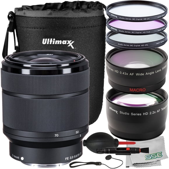 Ultimaxx Essential Sony FE 28-70mm f/3.5-5.6 OSS Lens Bundle (White Box) - Includes: Water-Resistant Lens Pouch, 0.43x Wide-Angle Lens Attachment & Much More (14pc Bundle)