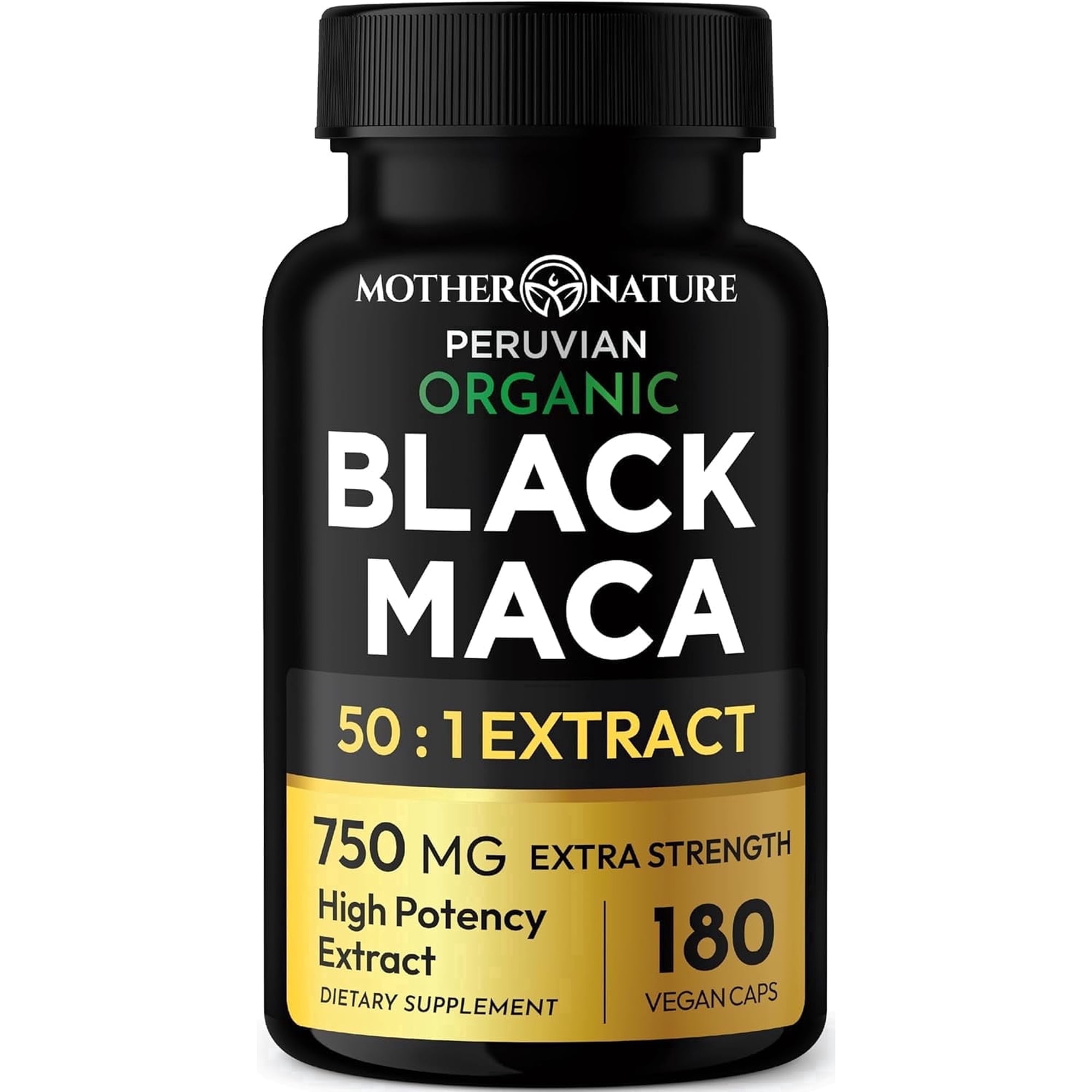 Black Maca Capsules 750mg, Organic Maca Root Supplement for Energy & Stamina, 180 Count