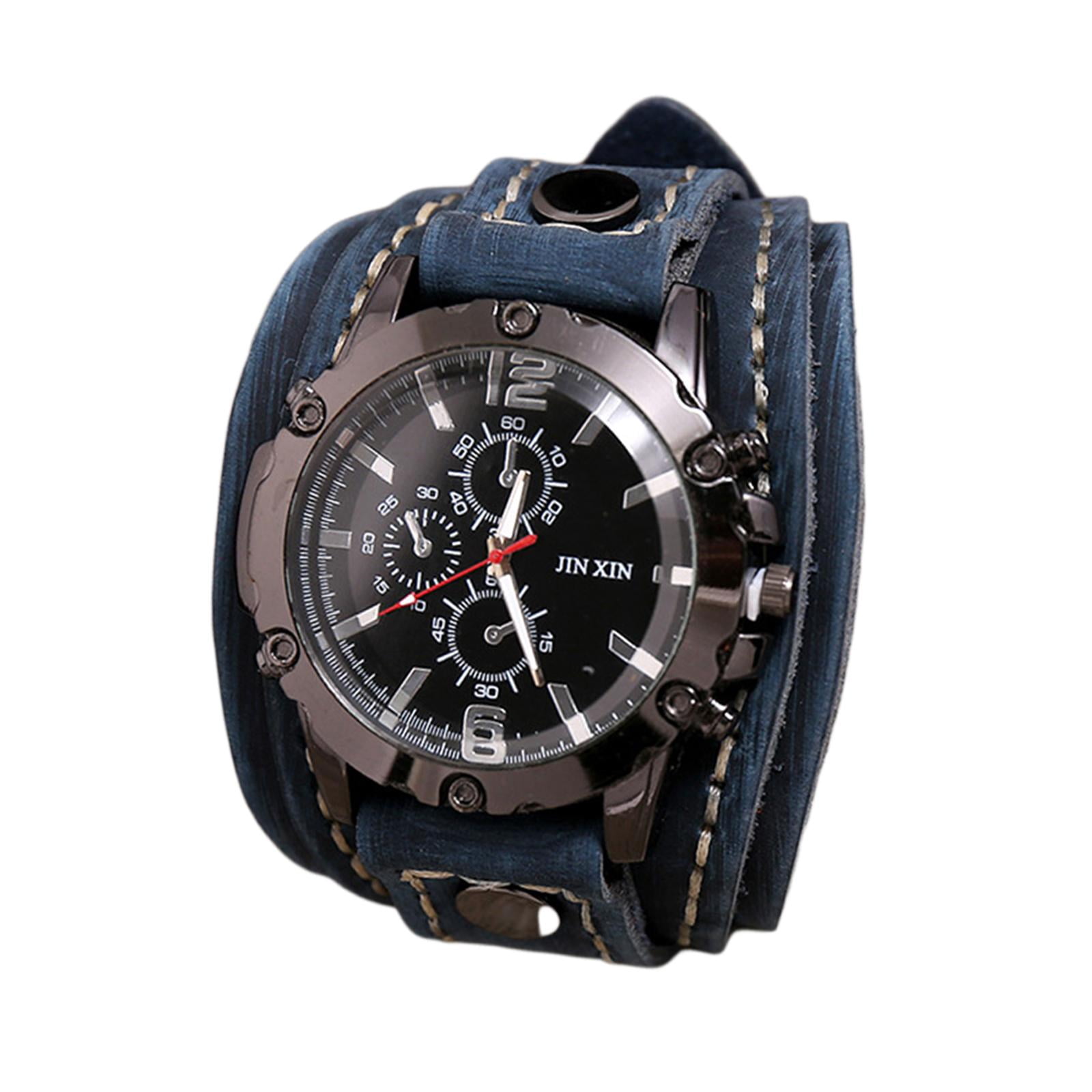 10 Pcs Unisex Quartz Watch Set Roman Numerals PU Leather Wrist Watches 2x Punk Vintage Wrist Watch Wide PU Leather Belt Strap Roman  main image 3