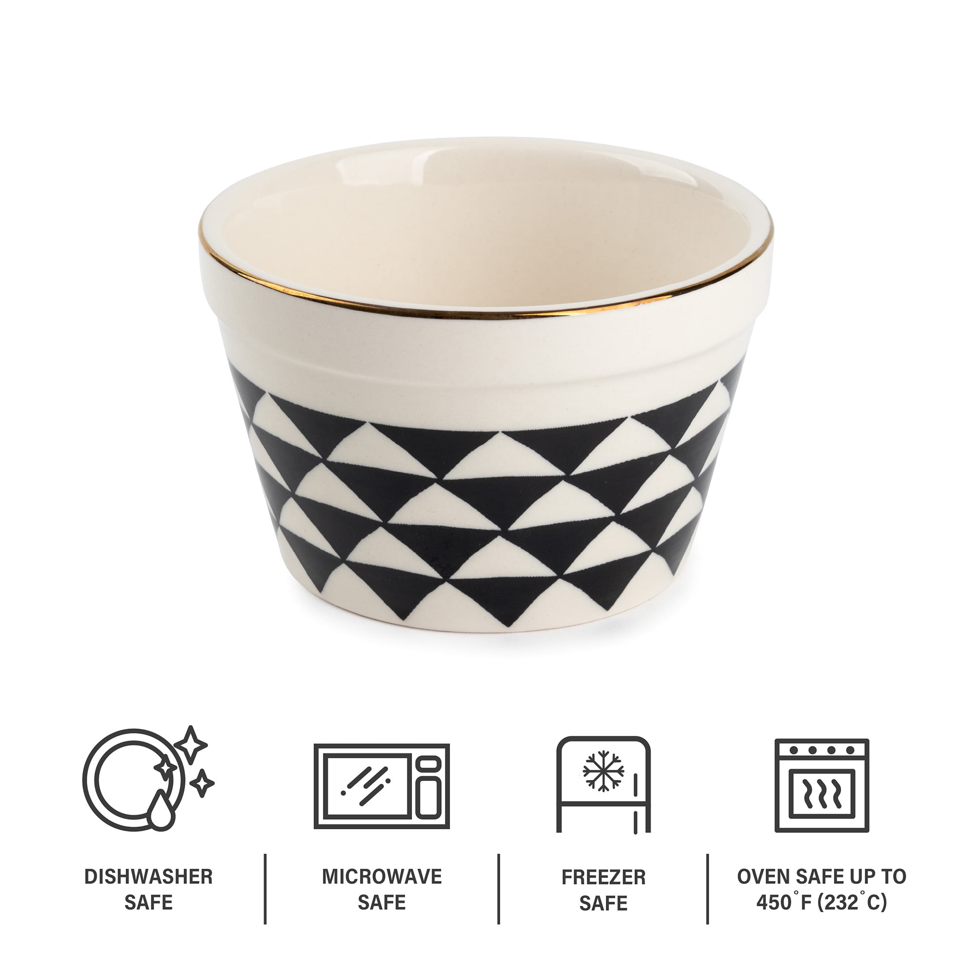 Thyme & Table Stoneware Ramekin, Black & White Medallion, 6-Piece Set