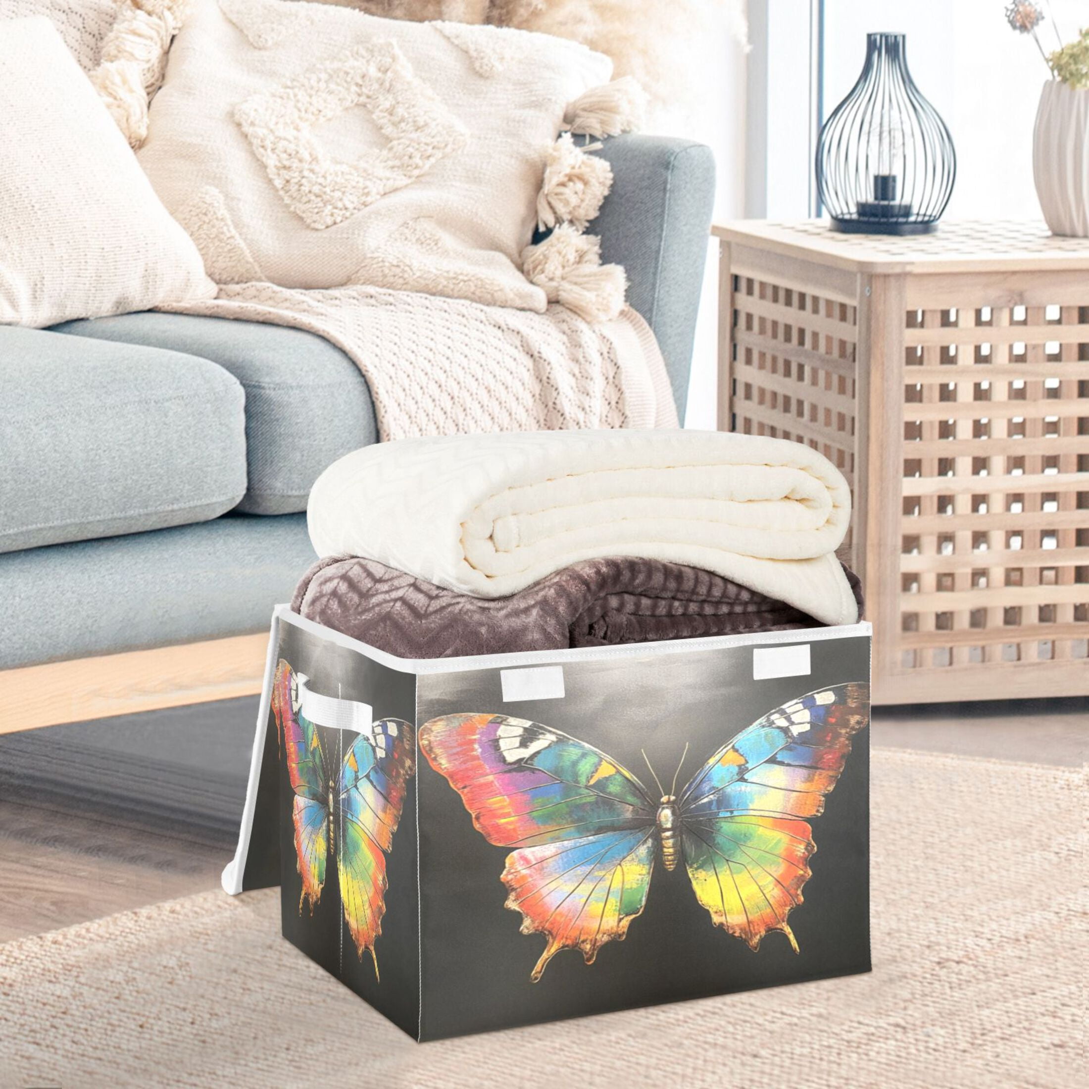 Storage Box With Lid 16.5x12.6x11.8In Foldable Stacked Household Storage Box Big Butterfly Picture