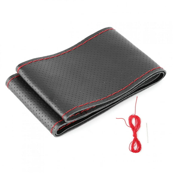 Steering Wheel Wrap Car Accessories 38cm/15in Car Steering Wheel Wrap Cover Full Perforated Leather Hand Stitching With Needle And ThreadBlack Red