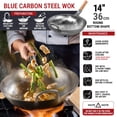 thumbnail image 3 of Woks y sartenes para saltear de acero al carbono con fondo redondo de 14” YOSUKATA – Wok sin sazonar para saltear, asar, parrillar y acampar – Sartén tradicional japonesa y china martillada a mano – E, 3 of 5