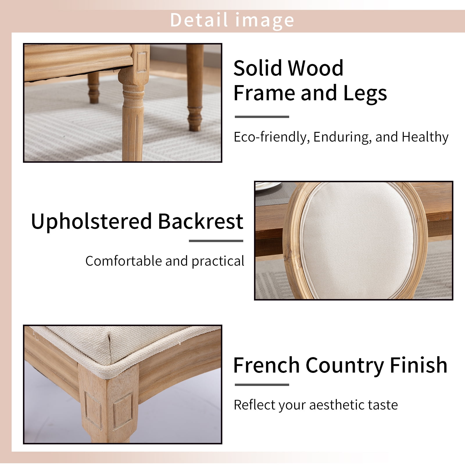 French Country Dining Chairs Set of 6, Cream Kitchen & Dining Room Chairs Set of 6, Ivory Linen Upholstered Dining Chairs, Wood Legs, Sillas De Comedor (Fabric, Beige, 6Pcs)