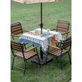 thumbnail image 4 of Outdoor Tablecloth with Umbrella Hole for Patio/Picnic/Party/Camping, Blue Coastal Waterproof Table Cloth Square Cover Washable, Orange Starfish Coral Beach Nautical Botanical (54"x 54"), 4 of 8