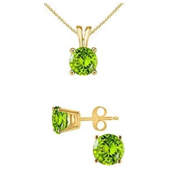 Paris Jewelry 18K Yellow Gold 2ct Peridot Round 18 Inch Necklace and Earrings Set Plated