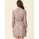 thumbnail image 5 of Mini vestido de encaje floral elegante formal Allegra K con cuello redondo y volantes Rosa gris XS, 5 of 6