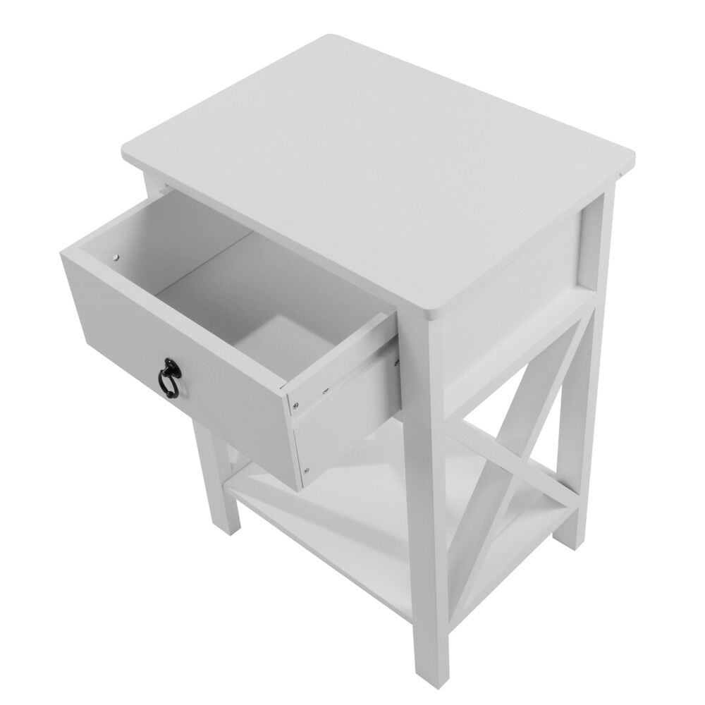 Zimtown White Bedside Nightstand End Sofa Table with Drawer and Shelf for Storage