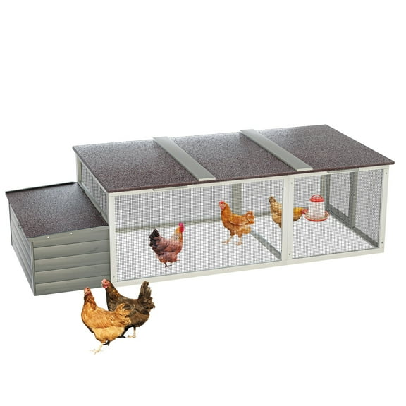 Deiokin 20.93ft² Walk-In Chicken Coop with Run, Large Wooden Hen House with Weatherproof Asphalt Roof, Nesting Box & Secure Metal Mesh