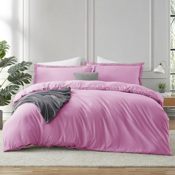 Hearth & Harbor Housse de Couette California Très Grand Rose Clair, Ensemble 3 Pcs Housse de Couette California Très Grand, Housse de Couette Double Brossée Douce avec Fermeture à Boutons, 1 Housse de Couette 104x98 Pouces et 2 Taies d'Oreiller