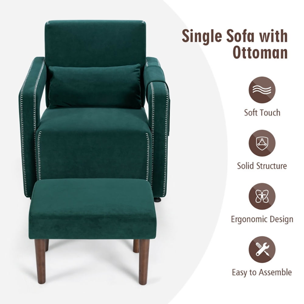 Finihen Accent Single Sofa Chair with Ottoman, Modern Berber Fleece Single Sofa Chair with Ottoman and Waist Pillow, for Living Room, Bedroom, Green Finihen Accent Single Sofa Chair with Ottoman, Modern Berber Fleece Single Sofa Chair with Ottoman and Waist Pillow, for Living Room, Bedroom, Green