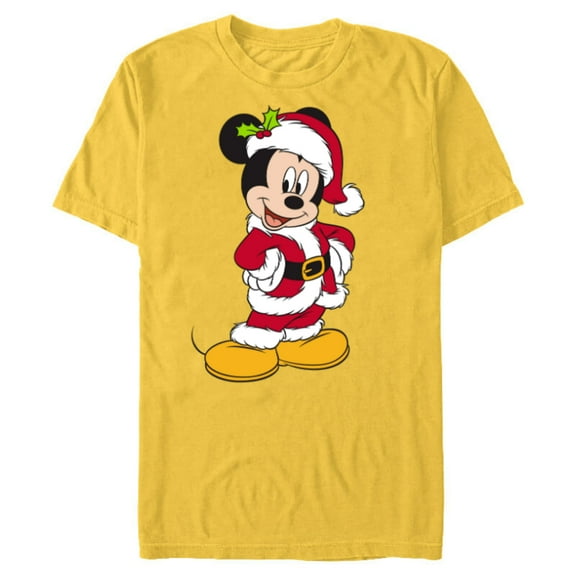 Disney Santa Mickey Mouse Holiday - Short Sleeve Blended T-Shirt for Adults -Customized-Yellow
