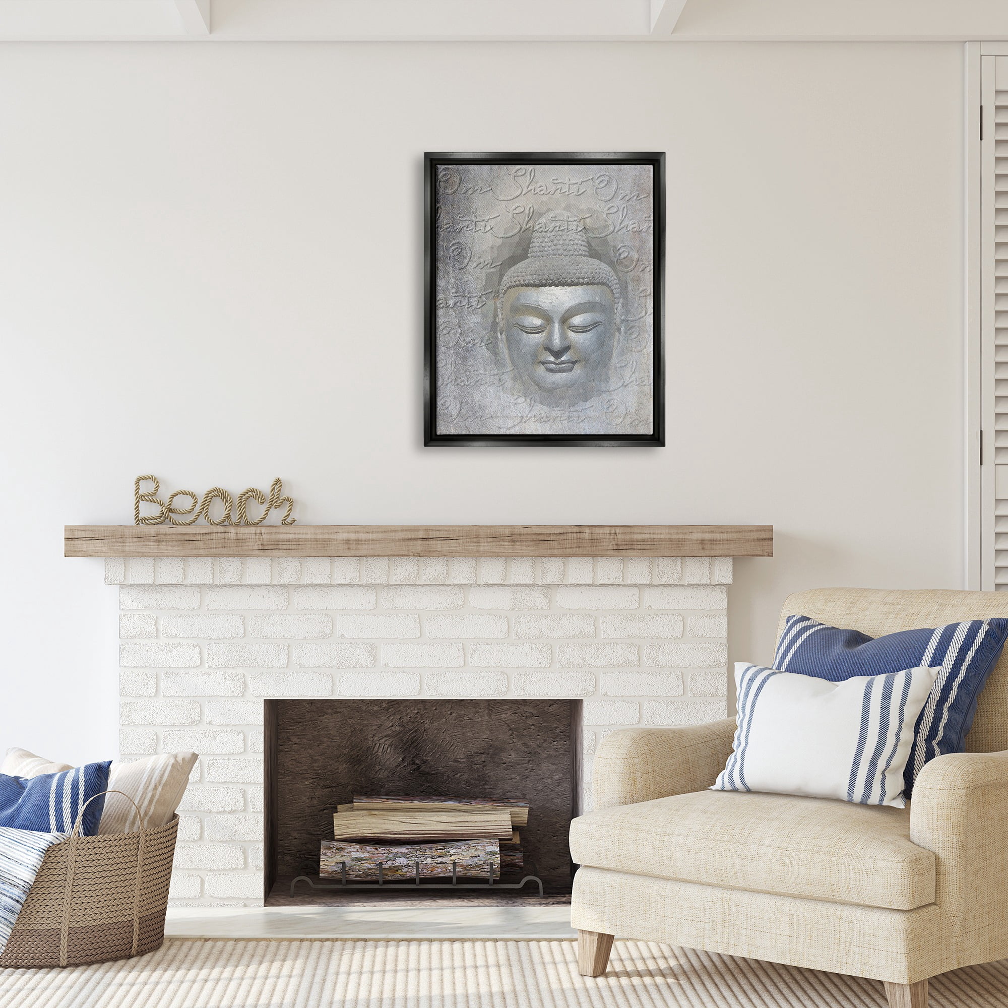 Stupell Industries Spiritual Buddha Face Abstract Painting Black Floater Framed Canvas Art Print Wall Art, 25 x 31