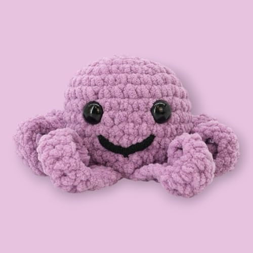 Crochet Kit for Beginners, Crafts for Adults, Fun Stuff -Step-by-Step YouTube Starter Kit - Thick Chenille Yarn and Craft Supplies Included, Cute Amigurumi Art Kit (Crochet Octopus Kit)